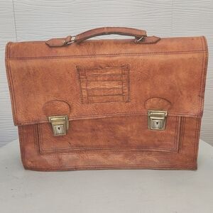 Vintage Brown Leather Briefcase: Handmade Moroccan Travel Bag, 1980s